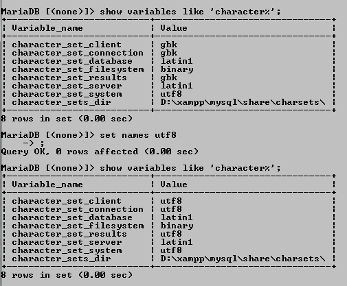 执行后的 MYSQL 字符编码